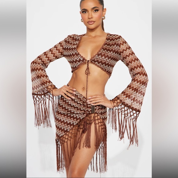 Pure Jealousy Crochet Skirt Set - Brown Combo - Picture 1 of 7